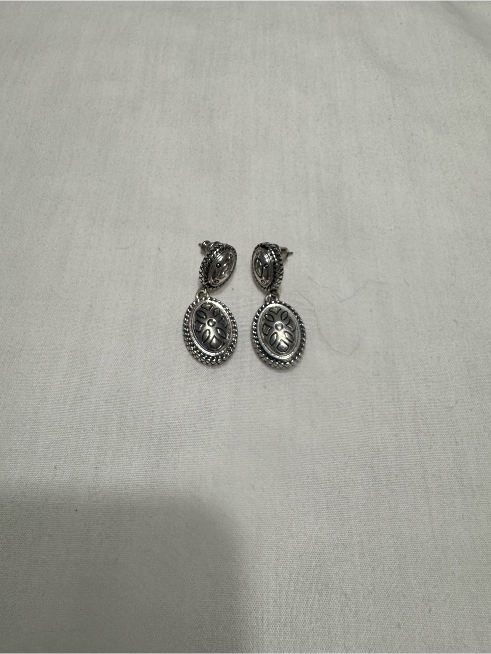 Vintage Sterling Silver-Tone Floral Drop Earrings